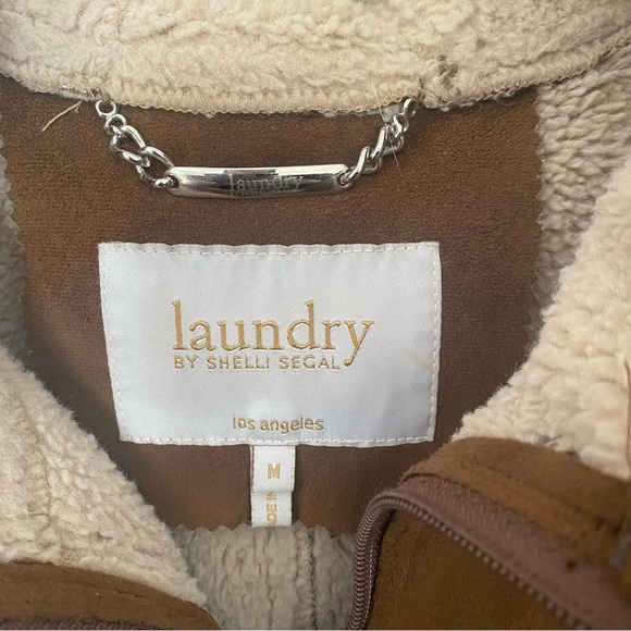 Laundry by Shelli Segal Los Angeles Suede Sherpa Lined Faux Fur Hood Brown Coat - Picture 3 of 11